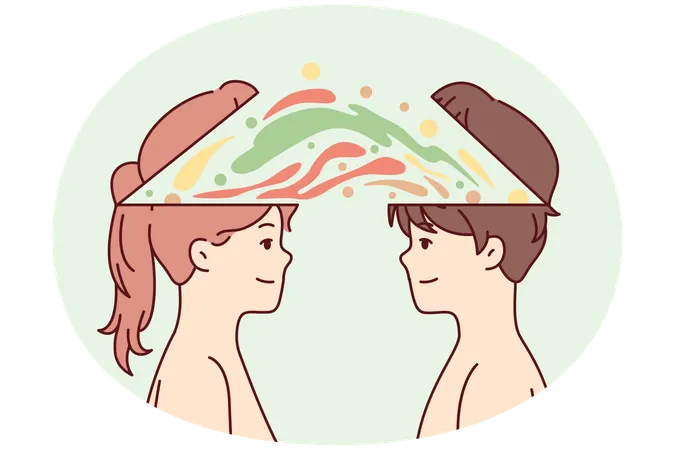 Boy and girl with splashes of paint near heads  Illustration