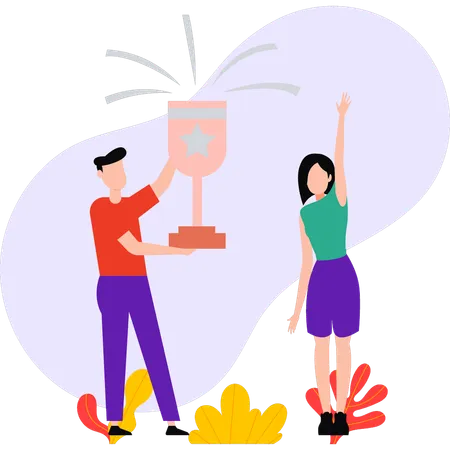 Boy And Girl Won The Trophy Illustration