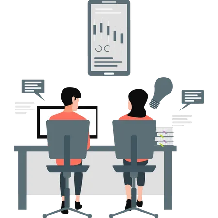 Boy and girl working in office  Illustration