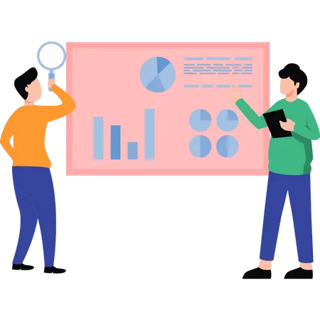 Boy and girl working on analysis chart  Illustration