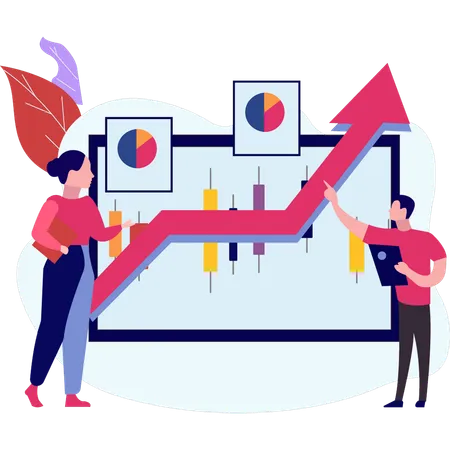 Boy and girl working on analytical graph  Illustration