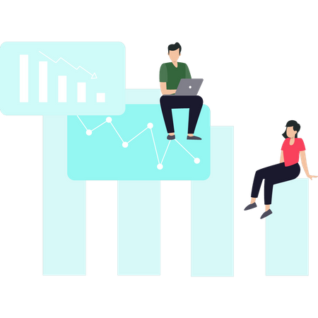 Boy and girl working on analytical graph  Illustration