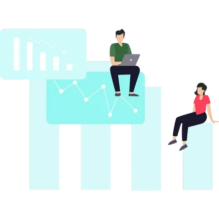 Boy and girl working on analytical graph  Illustration