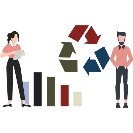 Boy and girl working on business growth  Illustration