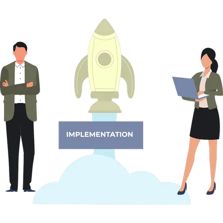 Boy And Girl Working On Business Implementation  Illustration