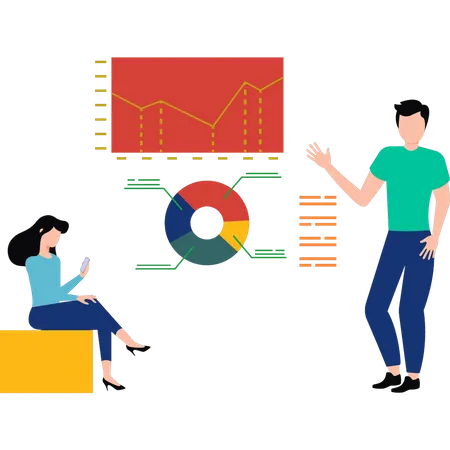 Boy and girl working on chart labeling  Illustration