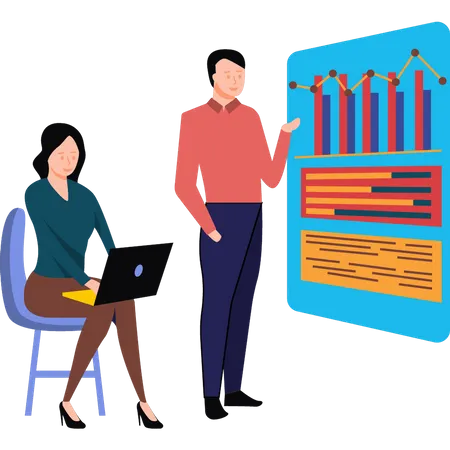 Boy and girl working on graph analysis  Illustration