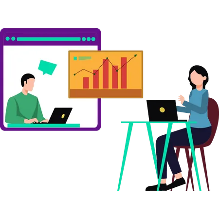 Boy and girl working on graph analysis  Illustration