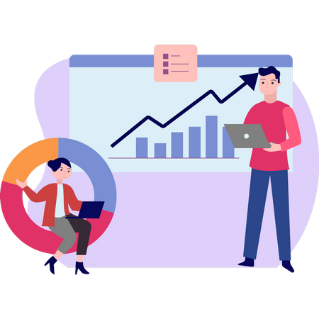 Boy and girl working on graph development  イラスト