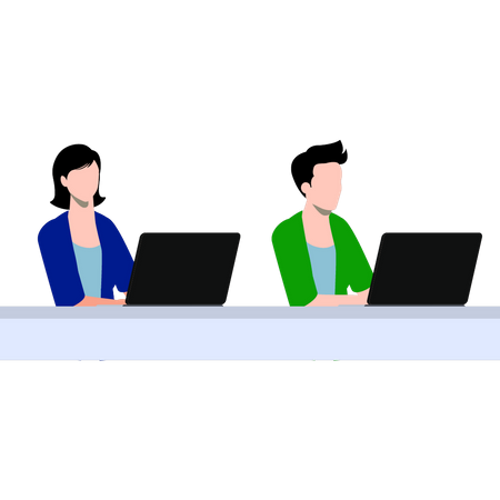 Boy and girl working on laptops  イラスト