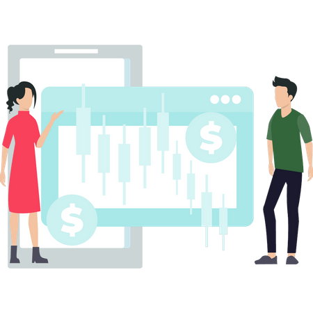 Boy and girl working on stock market analysis  Illustration