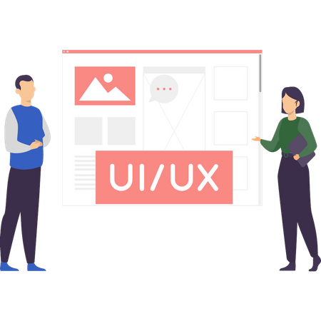 Boy and girl working on UX and UI  Illustration