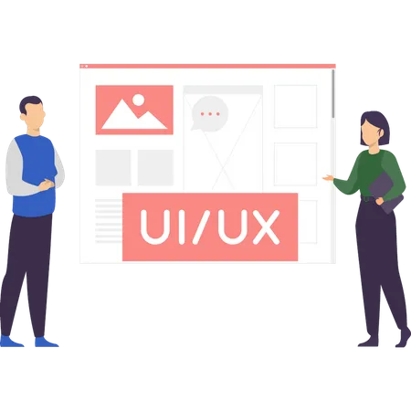 Boy and girl working on UX and UI  Illustration