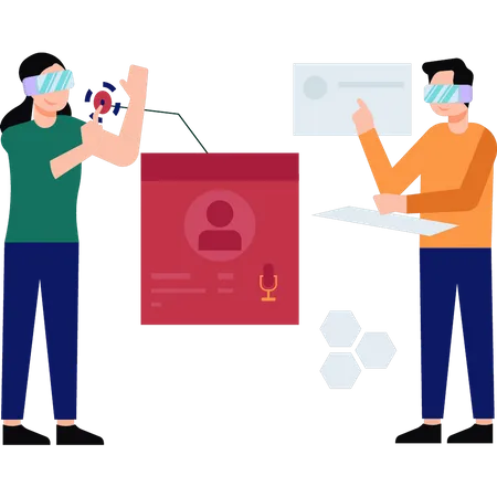 Boy and girl working with VR goggles  Illustration