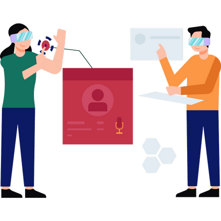 Boy and girl working with VR goggles  Illustration