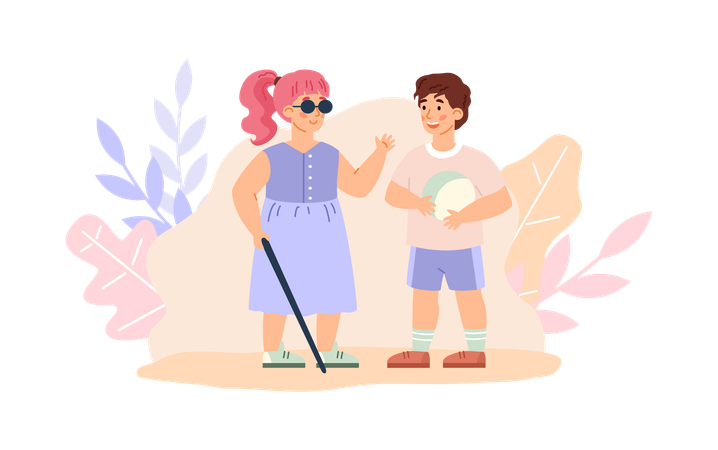 Boy And Handicapped Blind Girlfriend  Illustration