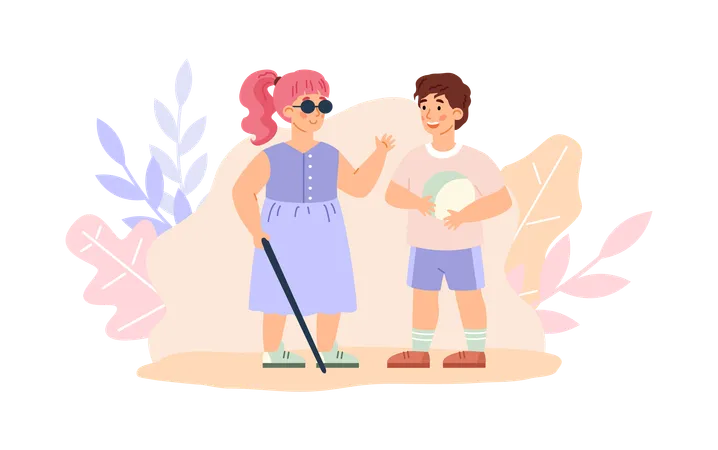 Boy And Handicapped Blind Girlfriend  Illustration