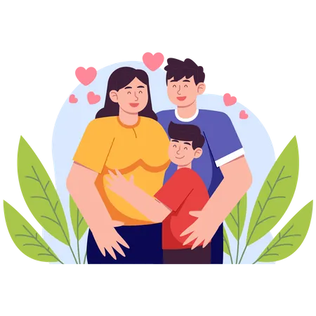 Boy And Happy Parents  Illustration