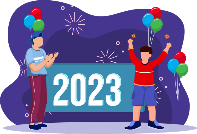 Boy And Man Celebrating New Year  Illustration