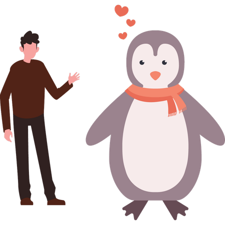 Boy and penguin shares lovely relation  イラスト