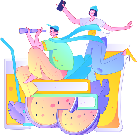 Boy and woman having summer trip planning  Illustration