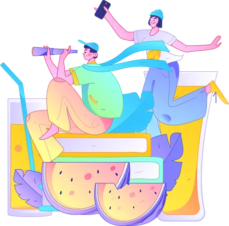 Boy and woman having summer trip planning  Illustration