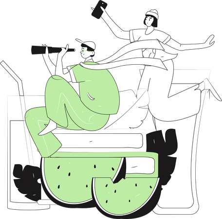 Boy and woman having summer trip planning  Illustration