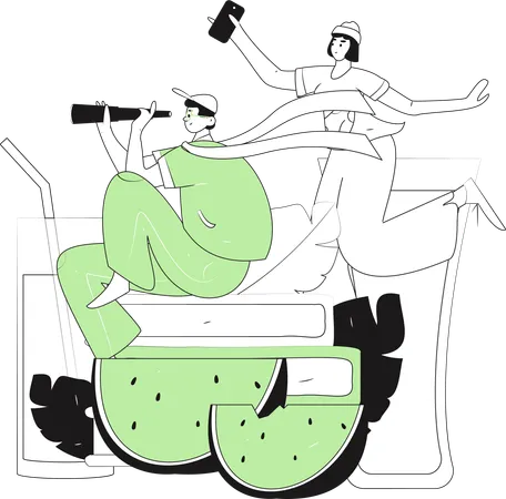 Boy and woman having summer trip planning  Illustration