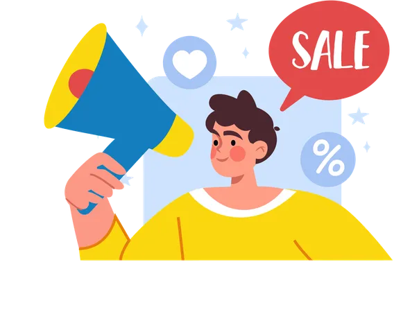 Boy announces shopping sale  Illustration