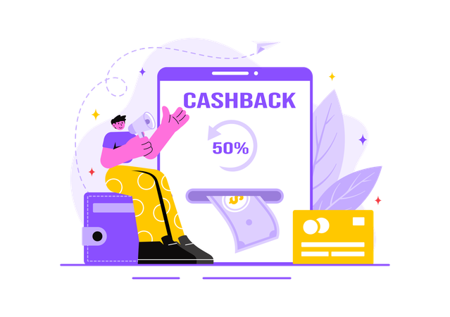 Boy announcing cashback offer  Illustration