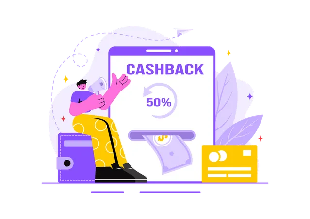 Boy announcing cashback offer  Illustration