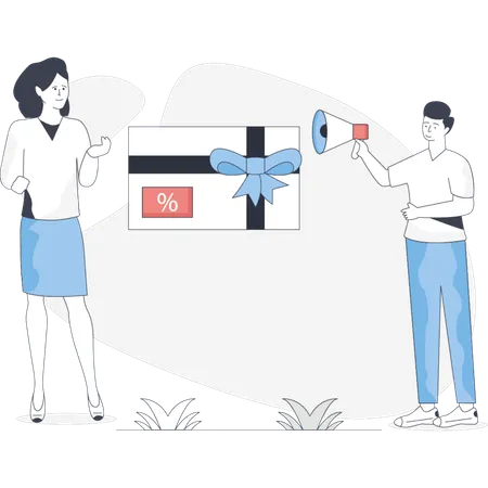 Boy  announcing discount shopping  Illustration