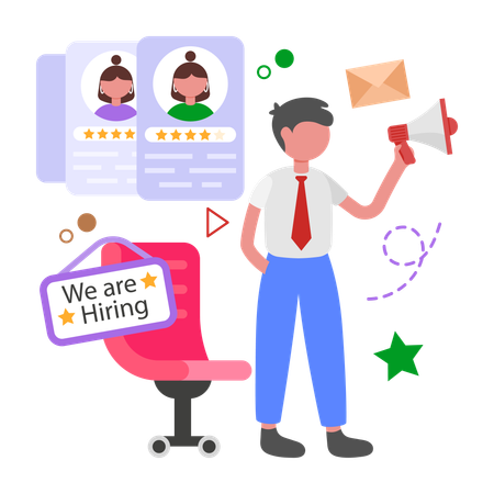 Boy announcing We are Hiring  Illustration