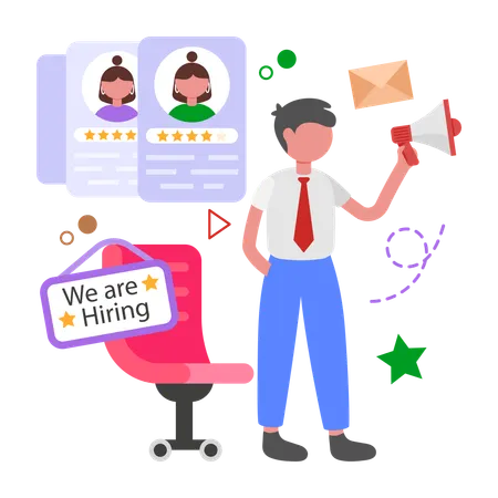 Boy announcing We are Hiring  Illustration