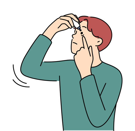Boy applying eye drops  Illustration