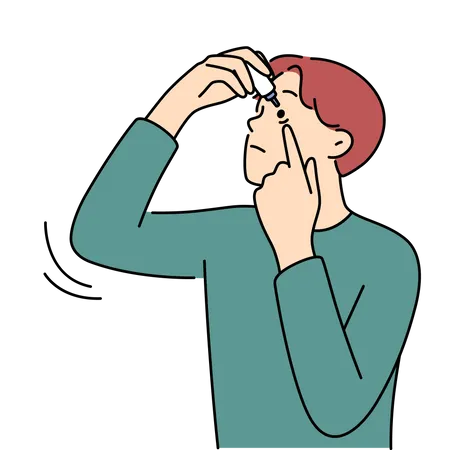 Boy applying eye drops  Illustration