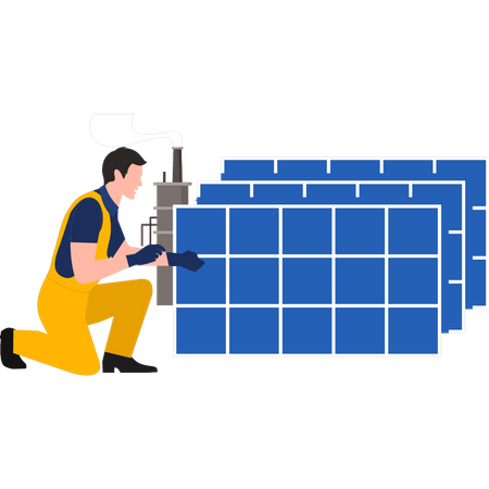 Boy arranging solar panel sheets  Illustration