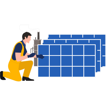 Boy arranging solar panel sheets  Illustration