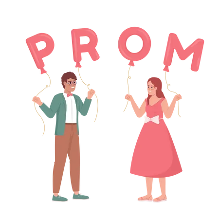 Boy asking girl to prom with balloons Illustration