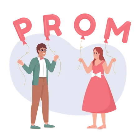 Boy asking girl to prom with balloons  Illustration