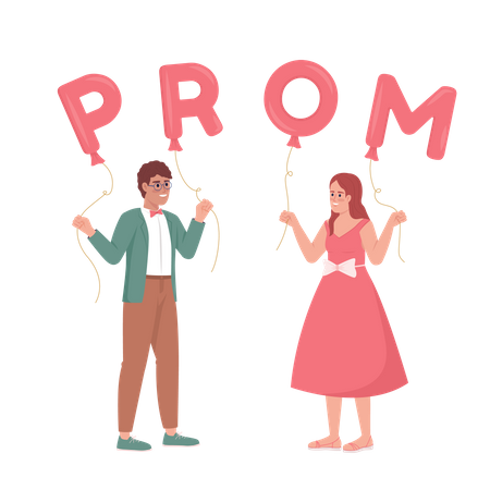 Boy asking girl to prom with balloons  Illustration