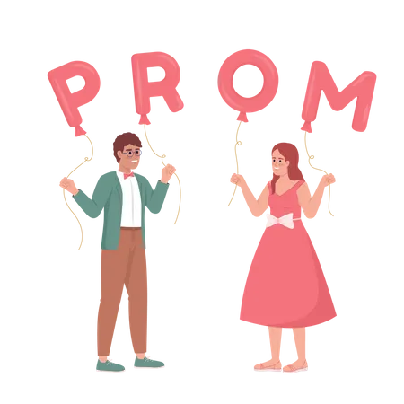 Boy asking girl to prom with balloons  Illustration