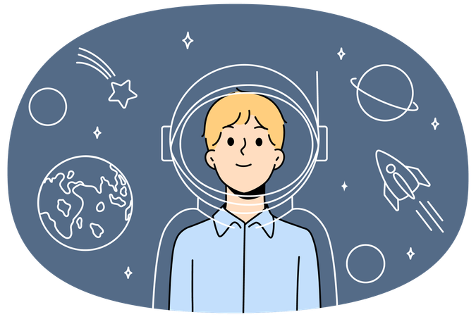 Boy astronaut in imaginary suit  Illustration