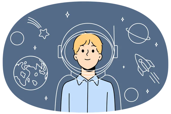 Boy astronaut in imaginary suit  Illustration