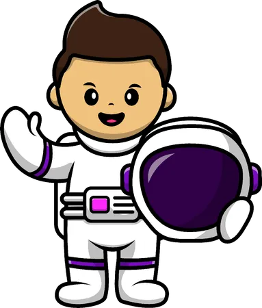 Boy Astronaut Waving Hand With Holding Helmet  Illustration