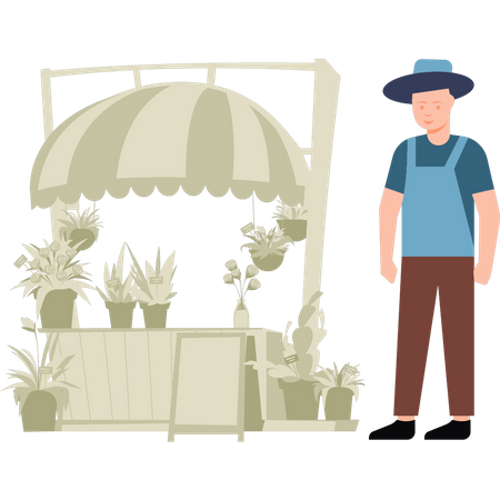 Boy at plant shop  Illustration