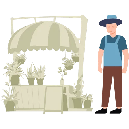 Boy at plant shop  Illustration