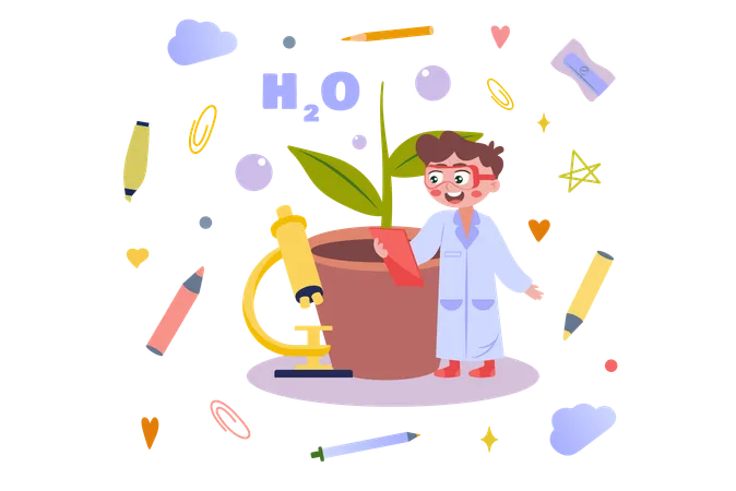 Boy attending Biology class  Illustration