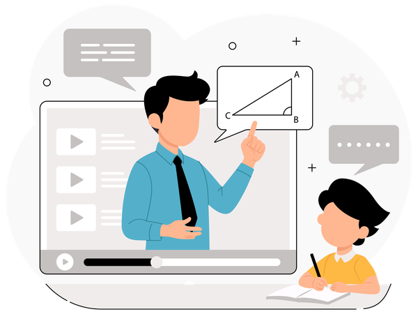 Boy attending Interactive Online Math Class  Illustration
