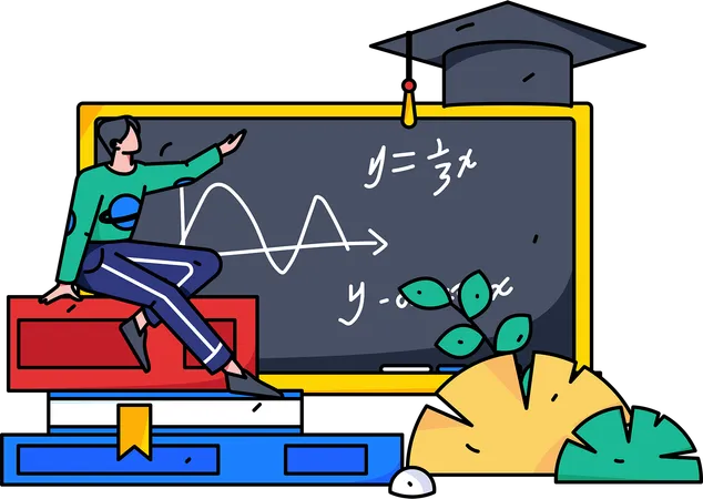 Boy attending mathematics class  Illustration